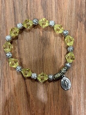 Green and Silver Catholic Marian Handmade Bracelet
